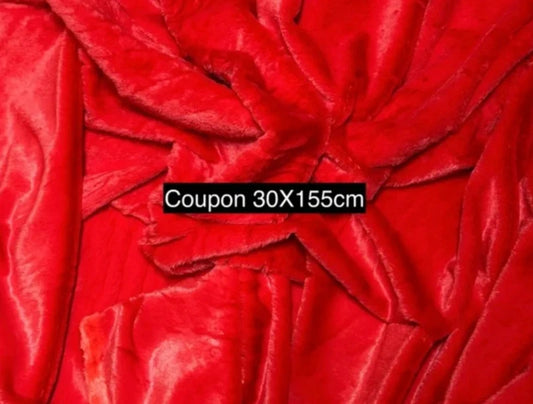 Soft red faux fur fabric remnant, short pile, 30cm x 155cm