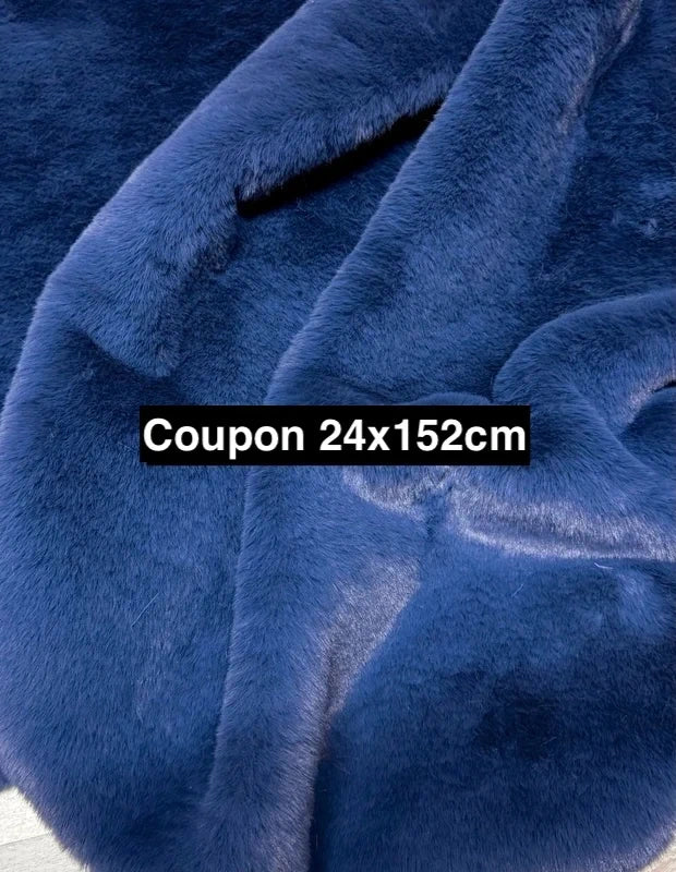 Coupon couture tissu fausse fourrure très douce et épaisse à poils mi-longs bleu/violet 24cm x 152cm