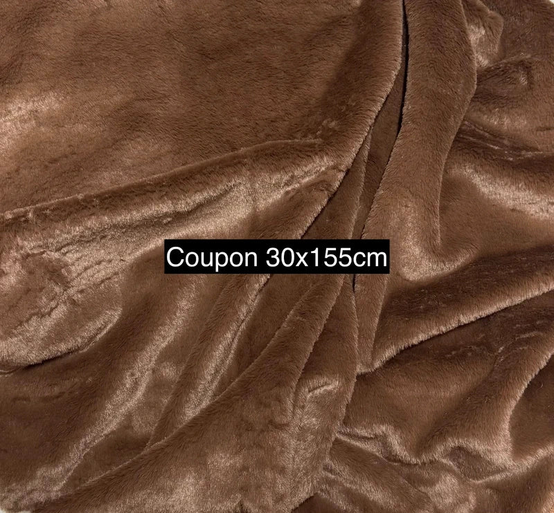 Coupon tissu fausse fourrure très douce et à poils courts marron 30cm x 155cm