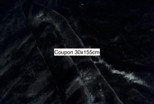 Coupon tissu fausse fourrure douce de qualité noir à poils moyens 30cmx155cm