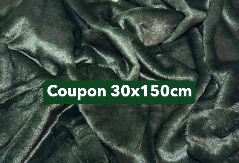 Coupon tissu fausse fourrure très douce à poils mi-longs vert foncé 30cm x 150cm