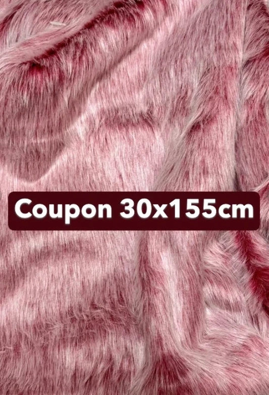 Coupon tissu fausse fourrure douce à poils longs rose à mèches blanches 30cm x 155cm