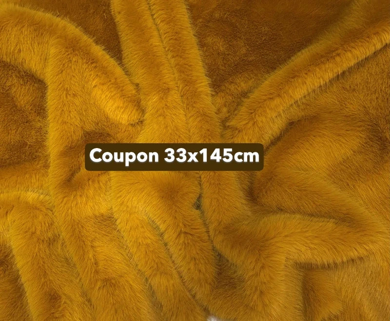 Coupon tissu fausse fourrure douce, épaisse à poils longs jaune moutarde miel 33cm x145cm