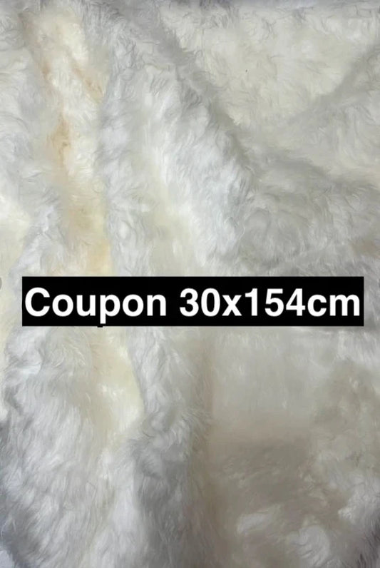 Fausse fourrure douce de qualité à poils longs légèrement ondulés blanc cassé 30cm x 154cm