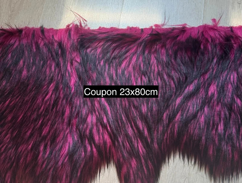 Fausse fourrure de qualité à poils longs doux fuchsia et noir 23cm x 80cm