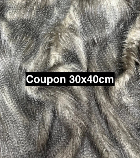 Fausse fourrure gris nuancé poils très longs 6/7 cm effet plumes – Coupon 30×40 cm