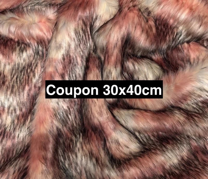 Fausse fourrure rose & beige nuancée poils longs 4/5 cm – Coupon 30×40cm