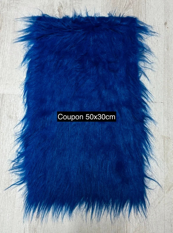 Coupon tissu fausse fourrure légère et vaporeuse à poils longs bleu roi 50cmx30cm
