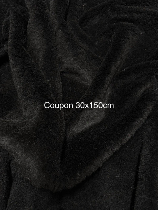 Coupon fausse fourrure à poils mi-longs épaisse et légère noir 30cm x 150cm