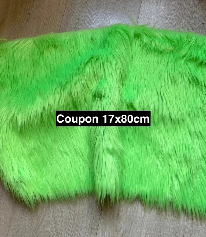 Coupon de qualité de fausse fourrure à poils longs doux vert fluo 17cm x 80cm