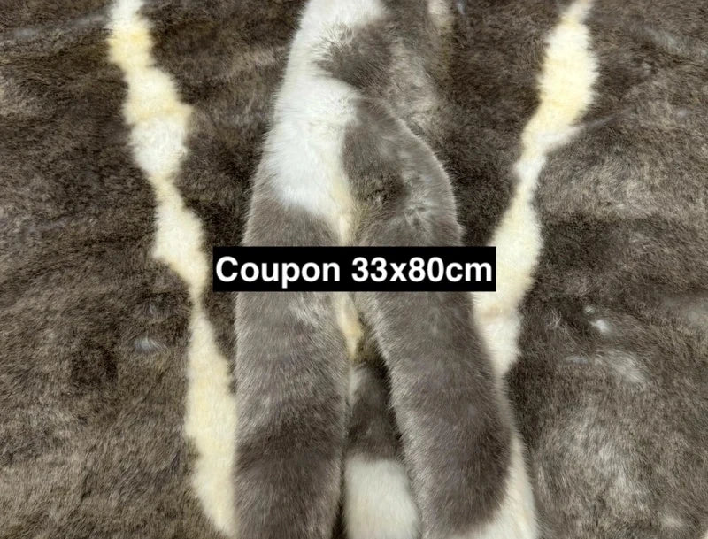 Coupon de fausse fourrure 33×80 cm marron et crème rayures poils mi-longs
