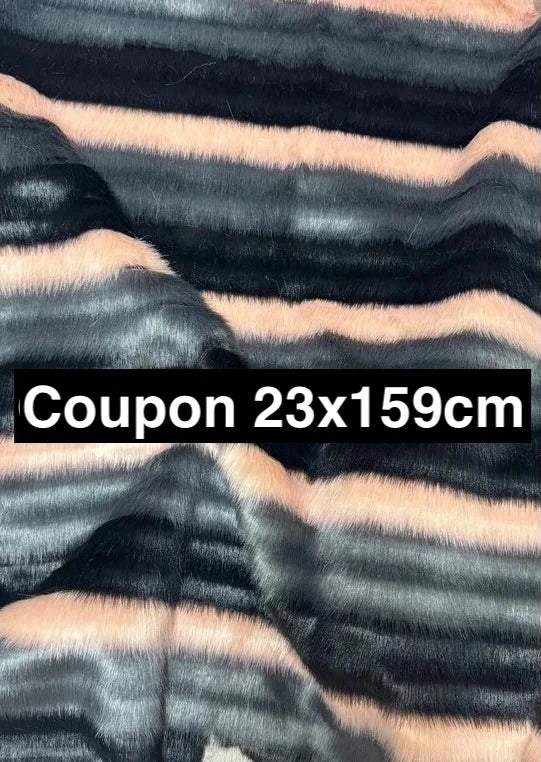 Coupon fausse fourrure douce texturée gris noir rose à poils mi-longs 23cmx159cm