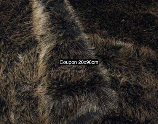 Fausse fourrure noir pointes marron poils longs 4cm – Coupon 20×98 cm