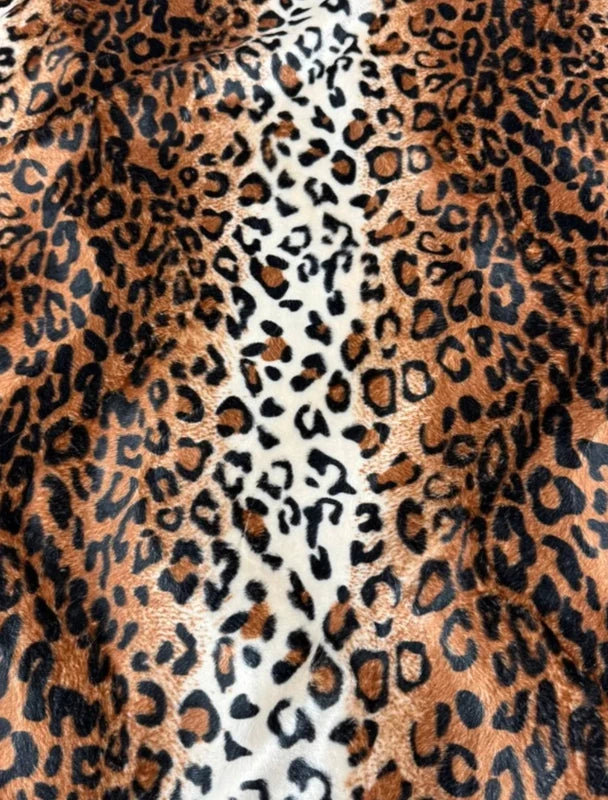 Coupon tissu fausse fourrure légère et ras à poils courts imprimée marron noir beige 35cmx119cm