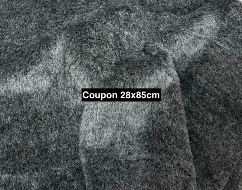 Coupon tissu fausse fourrure douce légère à poils mi-longs gris foncé 28cm x 85cm