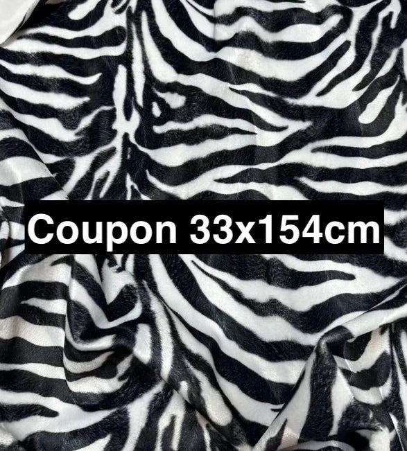 Coupon tissu fausse fourrure douce et ras à poils courts noir et blanc 33cmx154cm