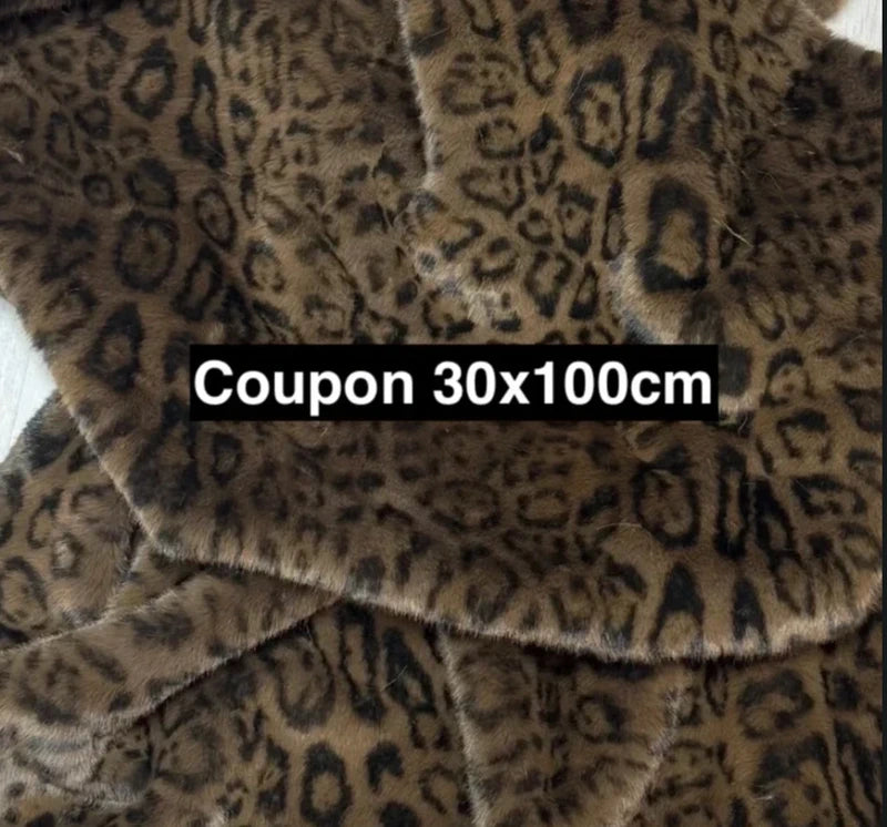 Coupon fausse fourrure douce à poils mi-longs imprimée marron et noir 30cm x 100cm
