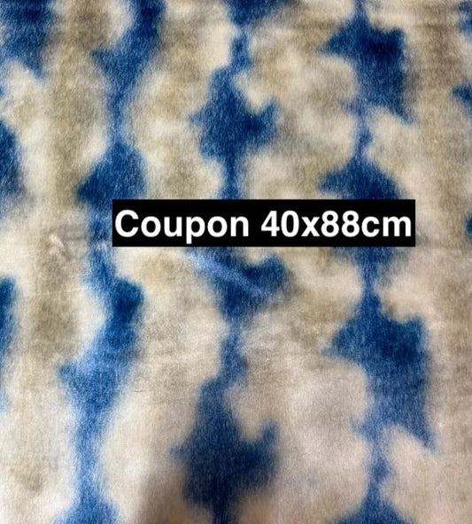 Coupon fausse fourrure douce à poils courts beige et bleu 40cmx88cm