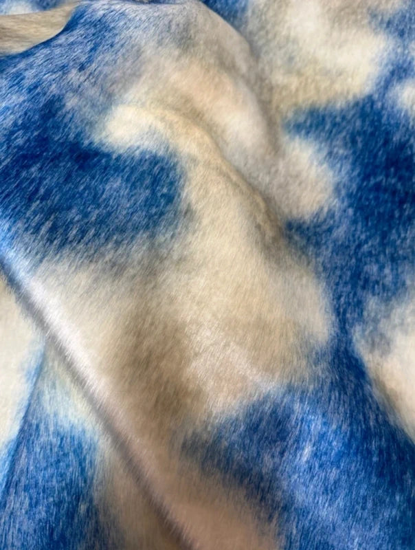 Coupon fausse fourrure douce à poils courts beige et bleu 40cmx88cm