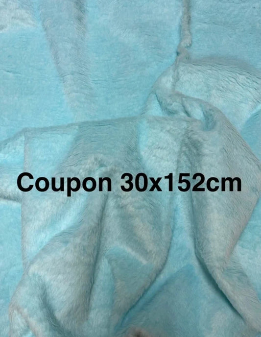 Coupon tissu fausse fourrure légère à poils courts bleu turquoise 30cmx152cm