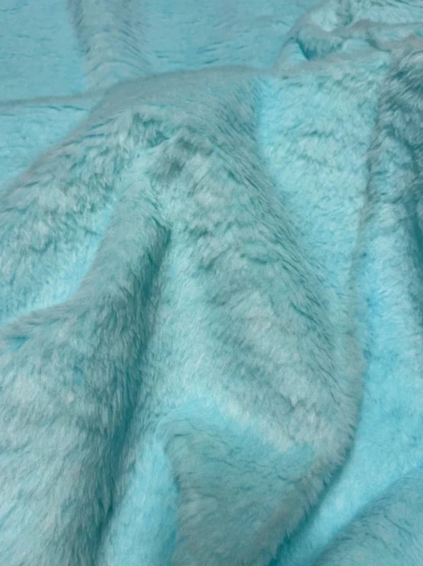Coupon tissu fausse fourrure légère à poils courts bleu turquoise 30cmx152cm