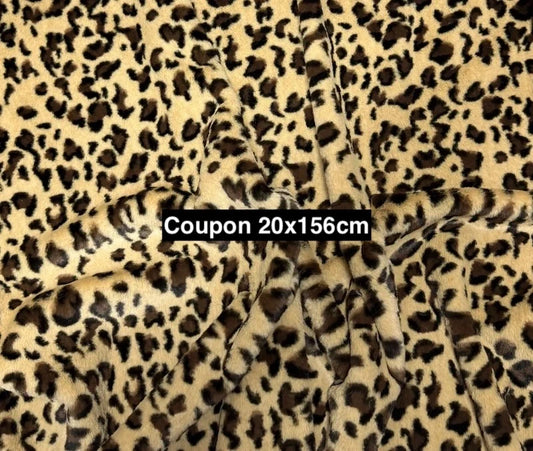 Coupon tissu fausse fourrure de qualité imprimée beige marron à poils mi-longs 20cm x 156cm