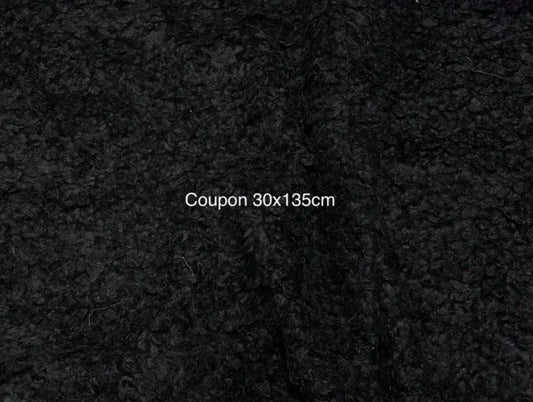 Coupon fausse fourrure douce et légère à poils longs et frisés bouclés noir 30cm x 135cm