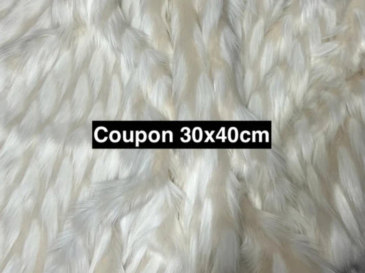 Fausse fourrure blanche et crème poils longs 4/5 cm – Coupon 30×40 cm