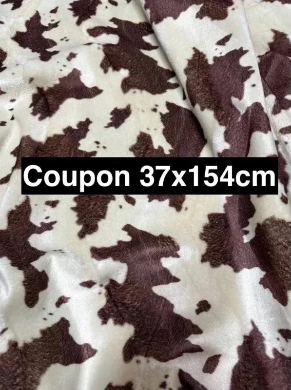 Coupon tissu fausse fourrure légère à poils ras imprimée marron beige 37x154cm