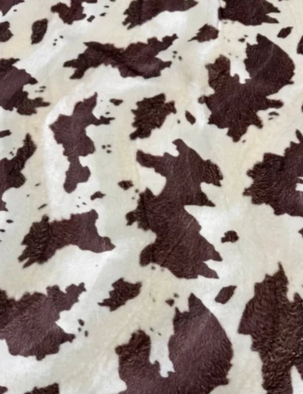 Coupon tissu fausse fourrure légère à poils ras imprimée marron beige 37x154cm