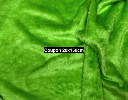Coupon tissu fausse fourrure légère vert pomme à poils mi-longs 20cmx150cm