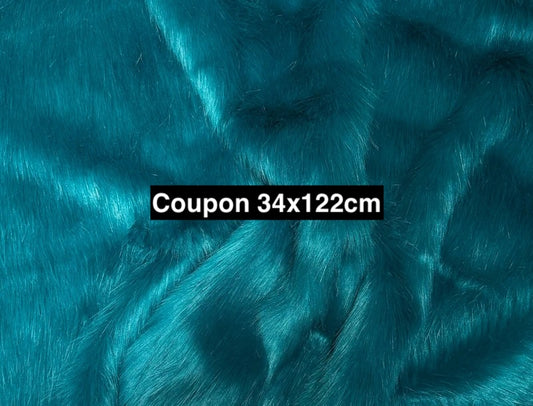 Coupon fausse fourrure 34×122 cm vert poils longs (poils 3/3,5 cm)
