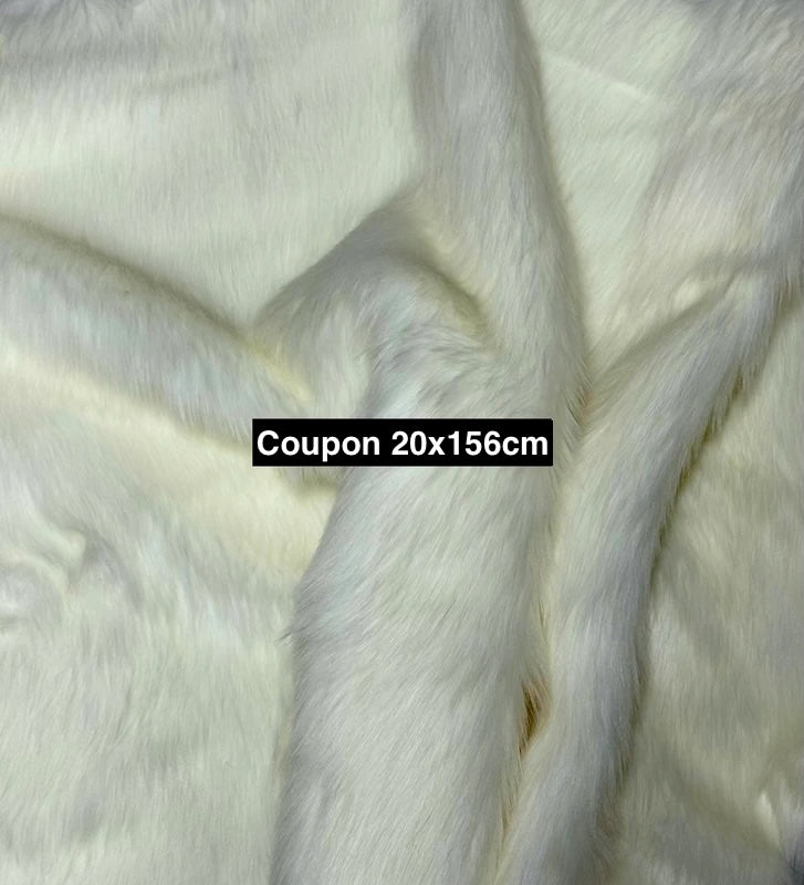 Coupon fausse fourrure blanche crème poil long ~3–3,5 cm 20×156cm