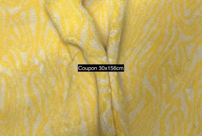 Coupon fausse fourrure jaune motif zébré poils ~1,5 cm 30×156 cm