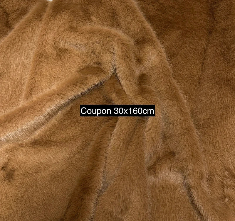 Coupon fausse fourrure marron chaud poils ~2 cm 30×160 cm