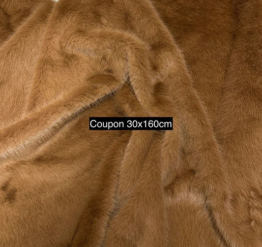 Coupon fausse fourrure marron chaud poils ~2 cm 30×160 cm