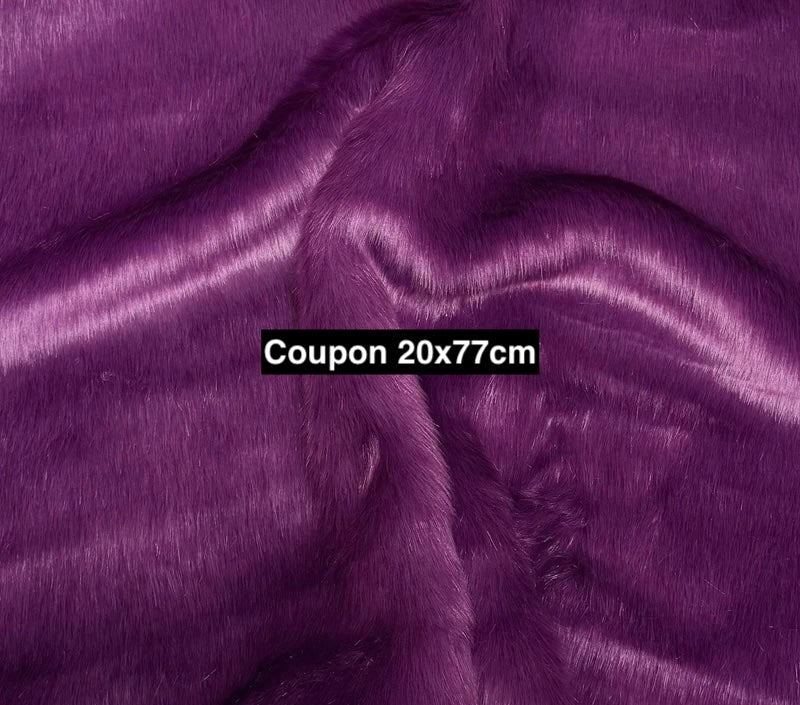 Coupon tissu fausse fourrure douce et épaisse violet prune à poils longs 20cm x 77cm