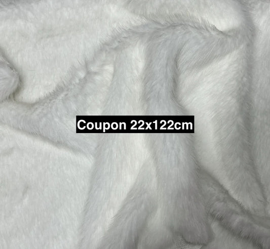Coupon tissu fausse fourrure douce épaisse de qualité blanc à poils longs 22cm x 122cm