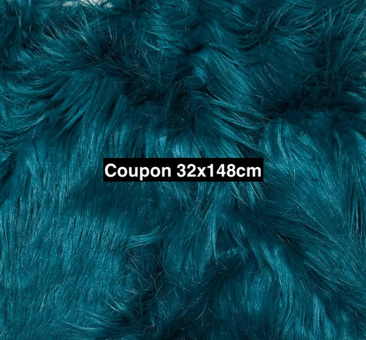 Coupon fausse fourrure 32×148 cm Bleu sarcelle / Vert canard (poils 6 cm)