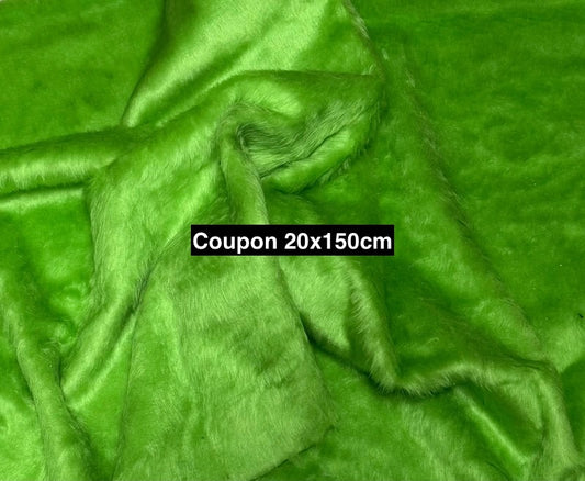 Coupon tissu fausse fourrure légère vert pomme à poils mi-longs 20cmx150cm
