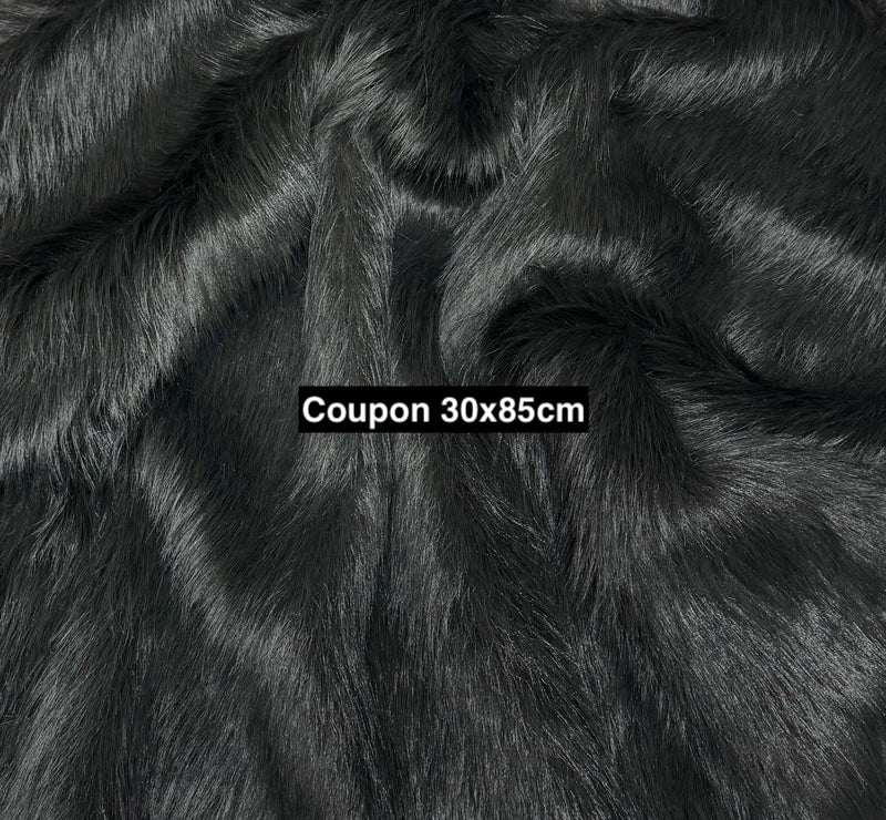 Charcoal gray faux fur coupon 30x85 cm – long pile ~4 cm