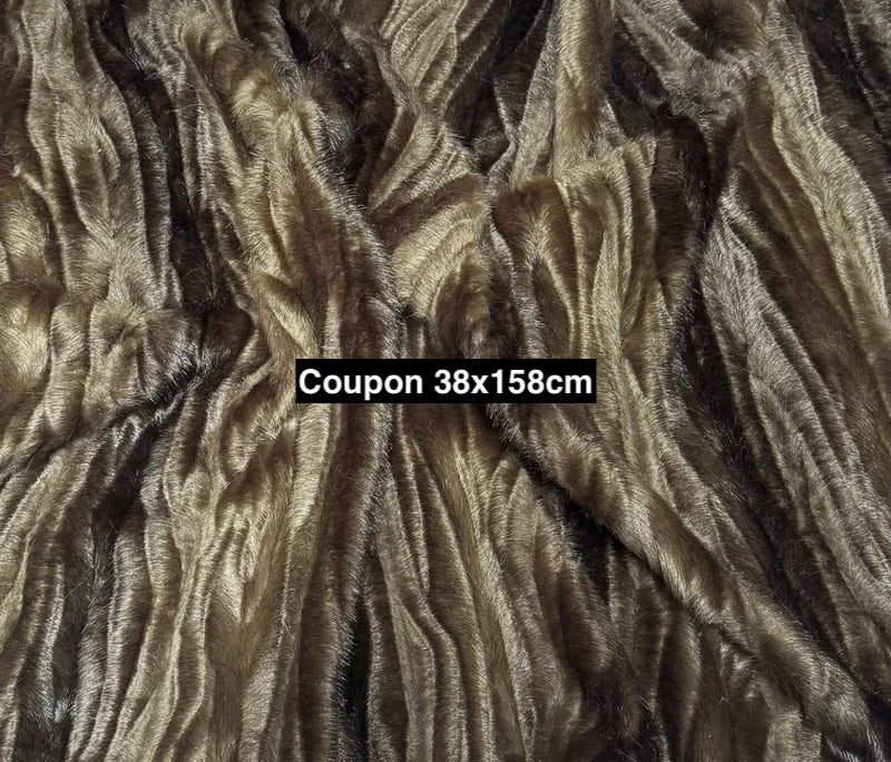 Textured brown faux fur remnant 38x158 cm – natural shades – pile 0.5 to 1.5 cm