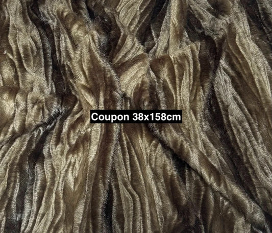 Textured brown faux fur remnant 38x158 cm – natural shades – pile 0.5 to 1.5 cm