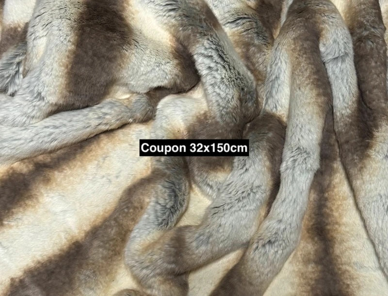 Coupon fausse fourrure beige/marron rayée 32x150 cm – poils 2 cm – effet naturel