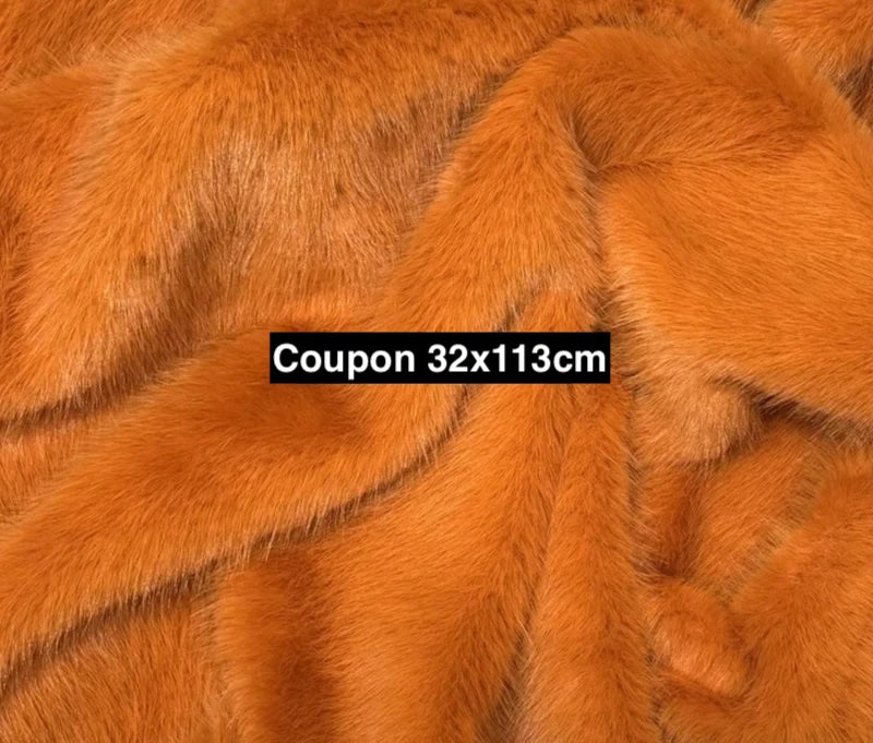 Coupon tissu fausse fourrure douce à poils longs orange 32x113cm