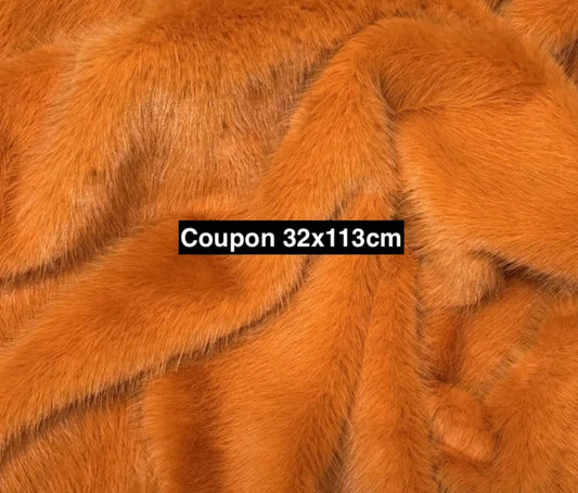Soft long pile orange faux fur fabric coupon 32x113cm