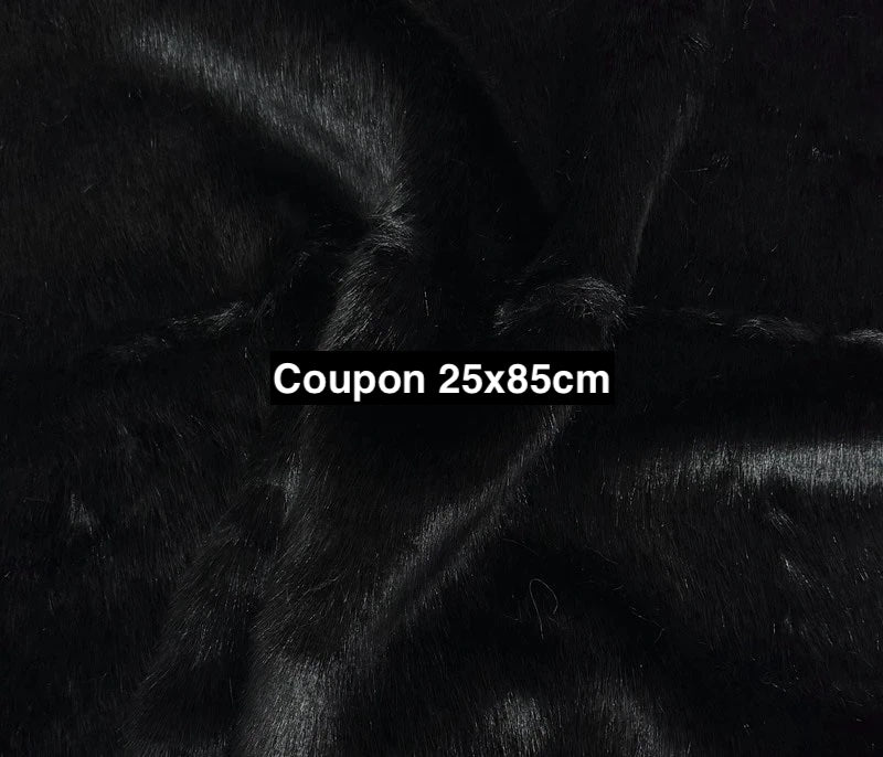Coupon tissu fourrure douce, épaisse de qualité noir à poils mi-longs 25cm x 85cm