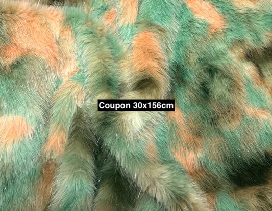 Multicoloured khaki peach faux fur scrap 30 x 156 cm – 2.5 cm long pile effect