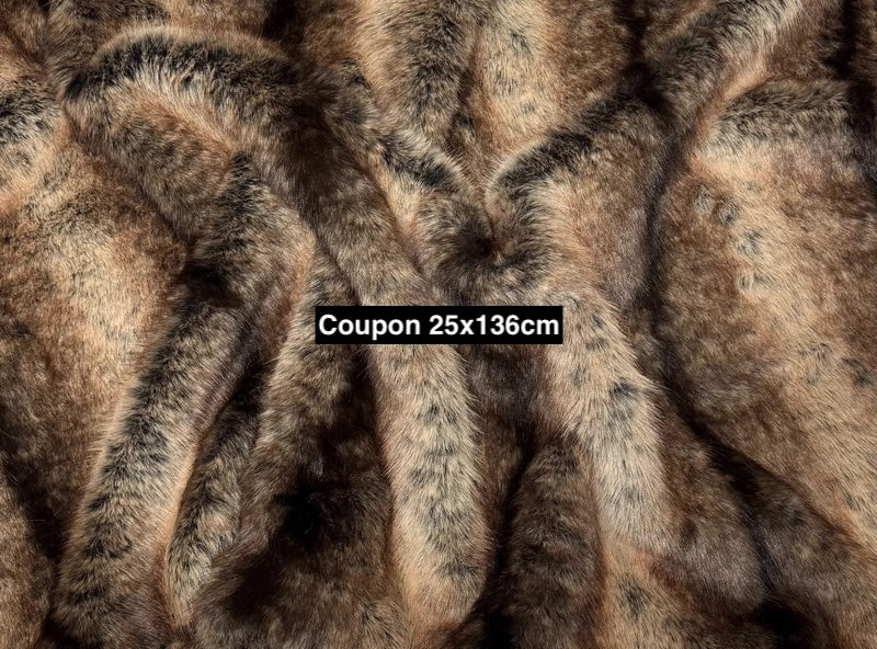 Coupon fausse fourrure marron chiné effet animal 25 x 136 cm – poils 2 cm