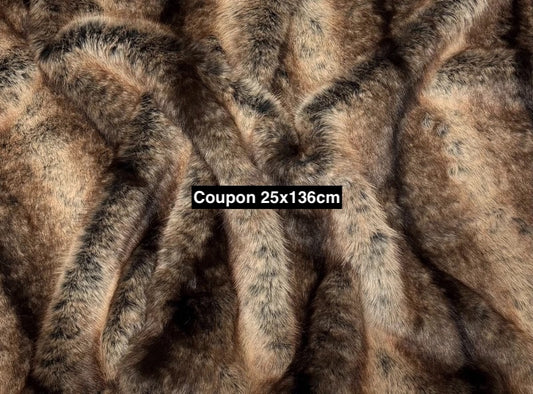 Animal print mottled brown faux fur fabric remnant 25 x 136 cm – 2 cm pile